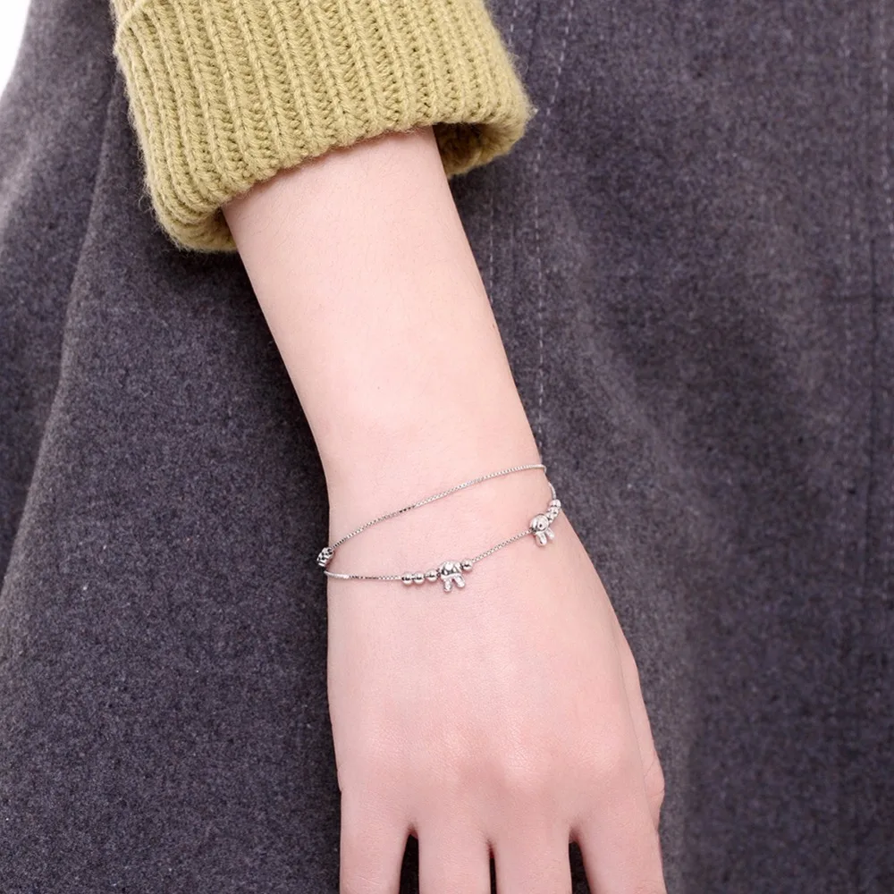 100% подлинное серебро 925 пробы браслет цепочка Модный милый кролик Двойная