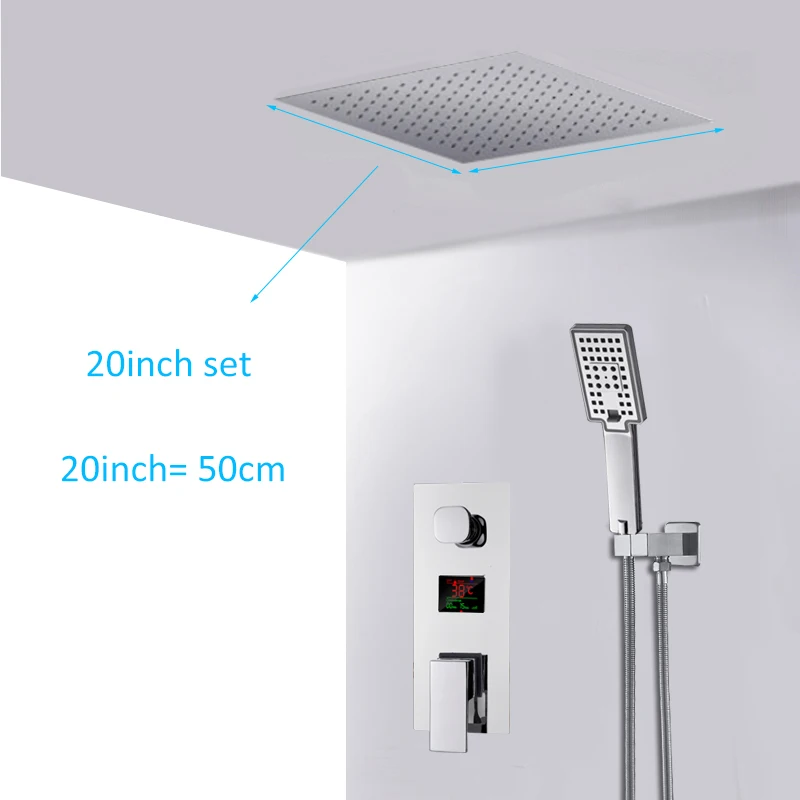 20 inch set Хром Ванная комната цифровой Дисплей смеситель для душа насадка для душа с эффектом ЖК-дисплей 2-полосная смеситель для ванной комнаты, Системы ванны смеситель для душа - Цвет: 20 inch set
