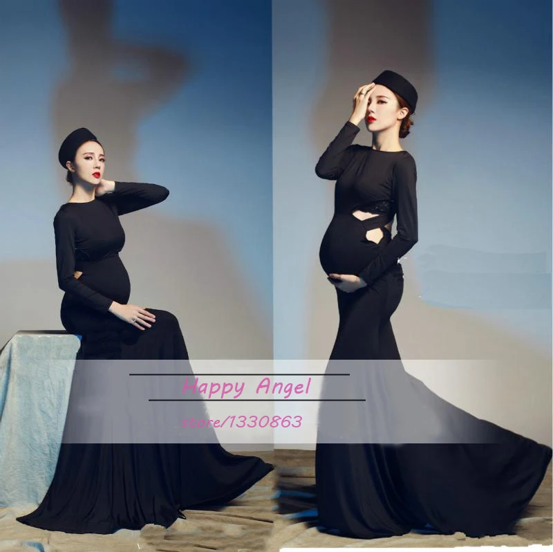 Elegant Maternity pregnant women Photography Props Black mermaid Baby Shower Gentle Romantic Photo Shoot Costume Free Size