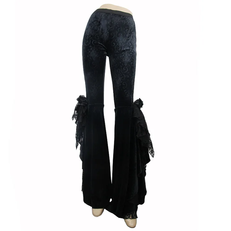 EVA LADY Gothic Dark Embroidery Velour Flare Pants Steampunk Stage Performance Women Trousers with Rose Lace Decorated | Женская одежда