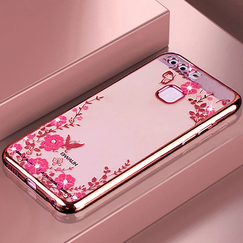 For huawei p9 lite 2017 Case Plating frame Gilded Glitter Crystal TPU silicone soft Back Cover mini plus case |