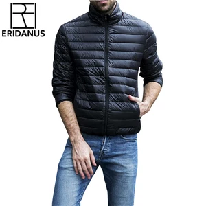пуховик Осень Зимняя Куртка Мужчины 2016 Новый Отдых Пальто Тонкий 90% Утка Вниз Ультра-Тонкий свет Стенд-Воротник Хлопок Мягкой Твердые Парки X353