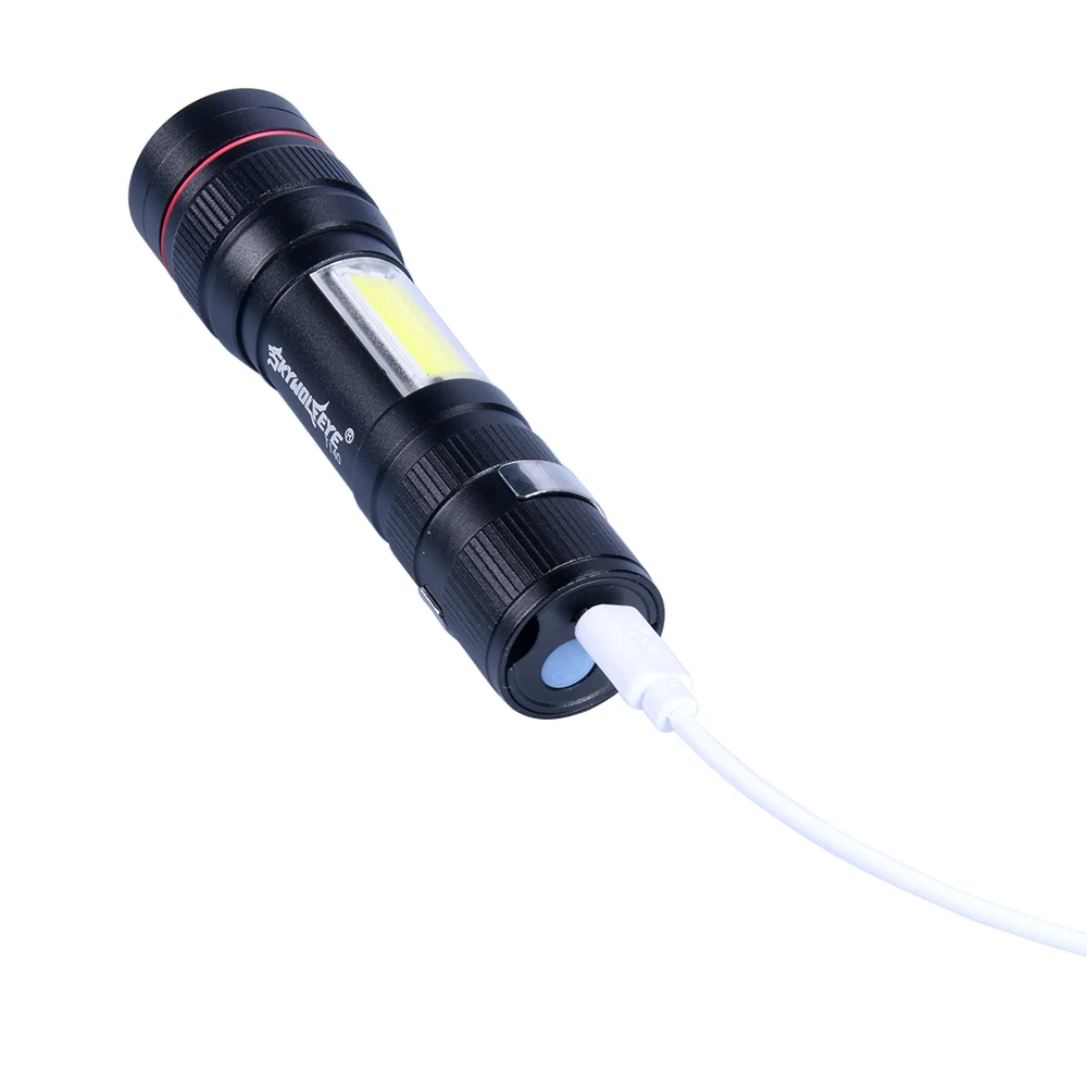 

USB Rechargeable Built-in 18650 LED Flashlight 5000Lum 4 Modes LED COB+T6 L2 LED Torch Zoom Led Flashlights Lamp