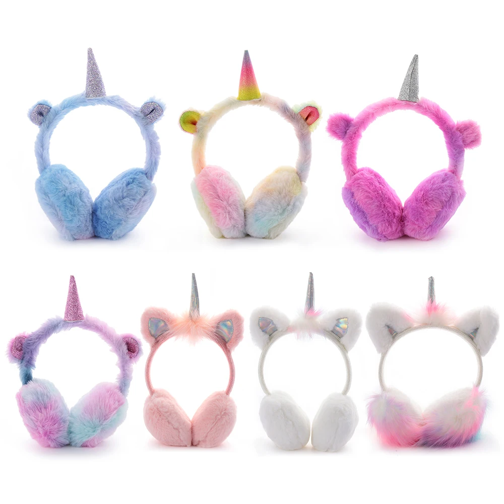 

2022 Fashion Winter Ear Muffs Kids Lovely Thicken Plush Unicorn Warmer Earmuffs Oreille New Ear Cover Oorwarmers Dames