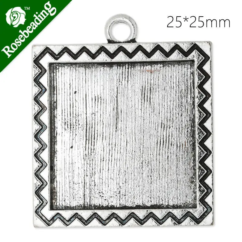 

25x25mm Antique Silver plated square Zinc Alloy Cabochon Base Setting Pendants,cabochon bezel settings,sold 10pcs/lot-C4436