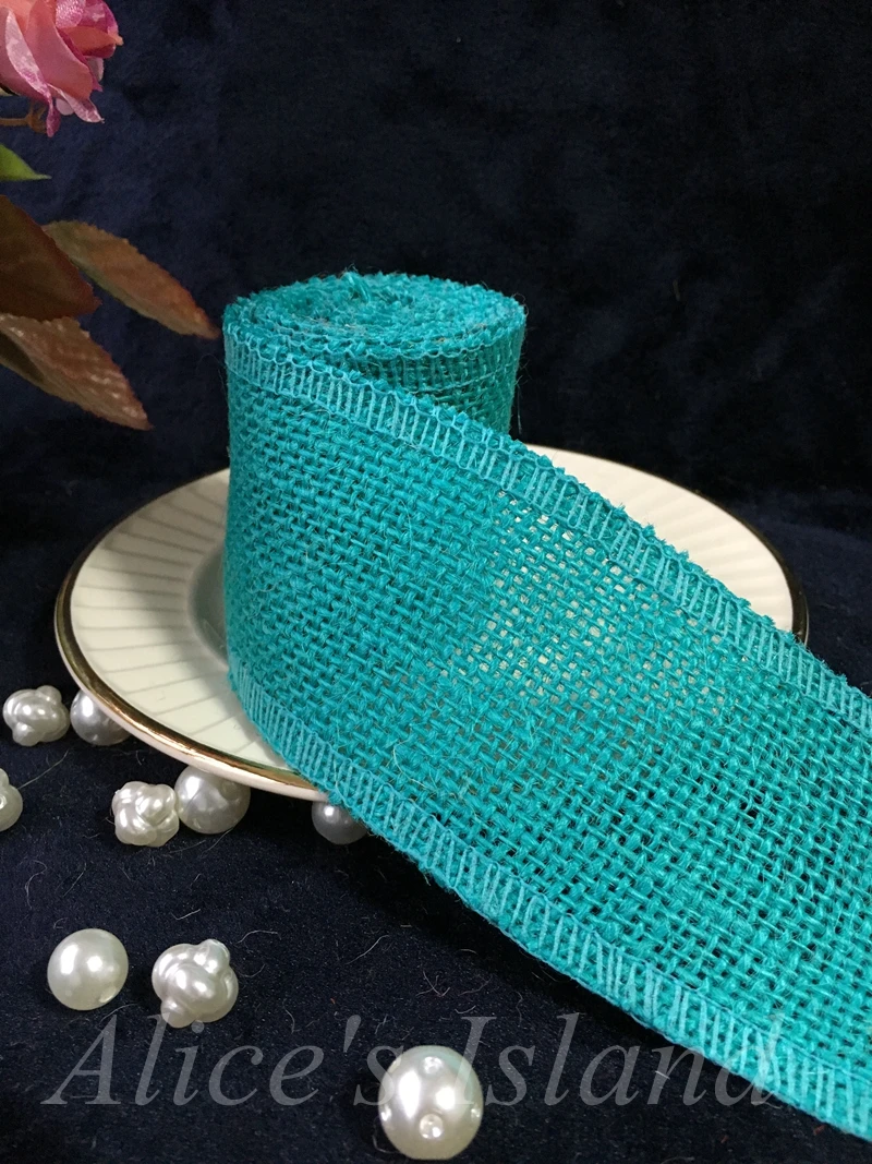 Небесно-голубая натуральная джутовая лента из мешковины с лентой отделкой