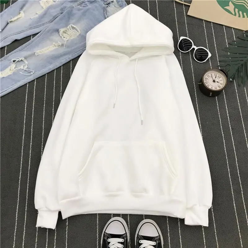 02white Zuolunouba, Зимние Повседневные Флисовые женские толстовки с капюшоном, толстовки с длинным рукавом, желтые пуловеры для девушек, свободные женские плотные пальто с капюшоном - Цвет: 02white