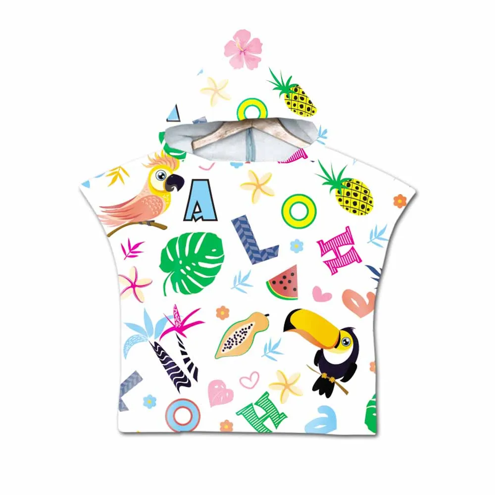 Hello Summer Cartoon Cute Hooded Towel For Kids Fashion Microfiber Beach Wearable Towels Coat As Gifts 3D Digital Printing | Дом и сад
