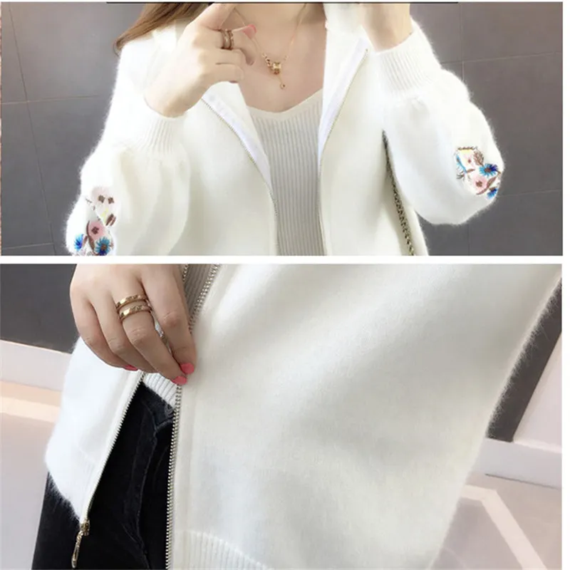 

Harajuku Short Knit Cardigan Women Sweater Autumn 2020 Plus Size White Long Sleeve hooded Lady's Sweater Coat Female Female Tops