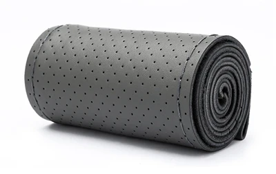 Gray Thread Крышка рулевого колеса автомобиля из натуральной кожи Авто Руль мягкое противоскользящее покрытие воловья коса чехол с иглой и ниткой 38 см - Название цвета: Gray Thread