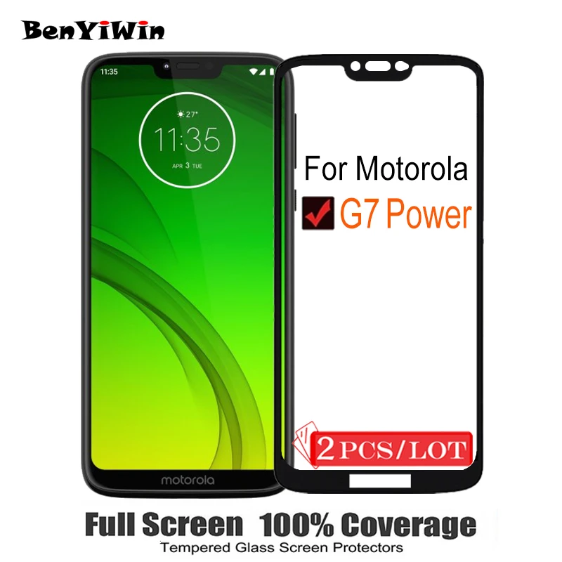 2 шт. 100% оригинальное полноэкранное закаленное стекло для Motorola G7 Power Защитное Moto