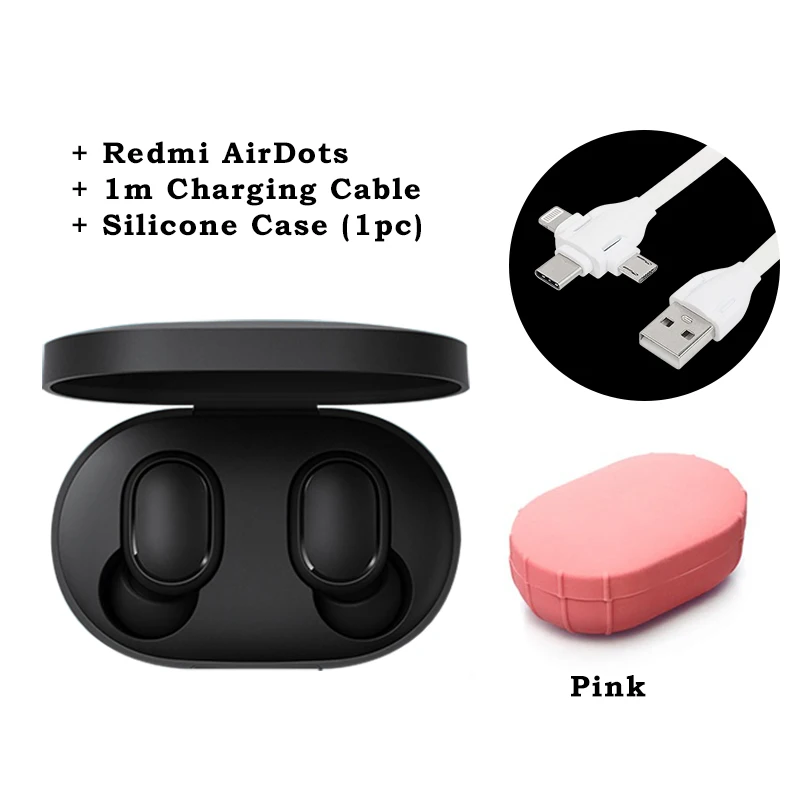 Add Pink Case Самые дешевые Xiaomi Redmi AirDots True Беспроводные Bluetooth 5,0 наушники DSP шумоподавление гарнитура с микрофоном наушники TWSEJ04LS - Цвет: Add Pink Case