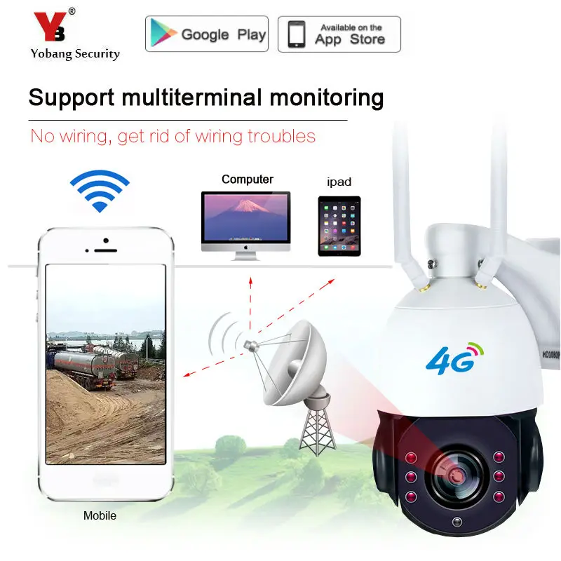 

Yobang Security Wireless 4G/wifi Outdoor Waterproof Security CCTV Dome IP Camera Onvif P2P Night Vision Supports up to 128GB TF