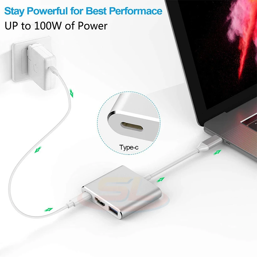 USB3.1 Type-C концентратор/сплиттер для HDMI USB3.0 и быстрая зарядка док-станция MacBook Pro USB