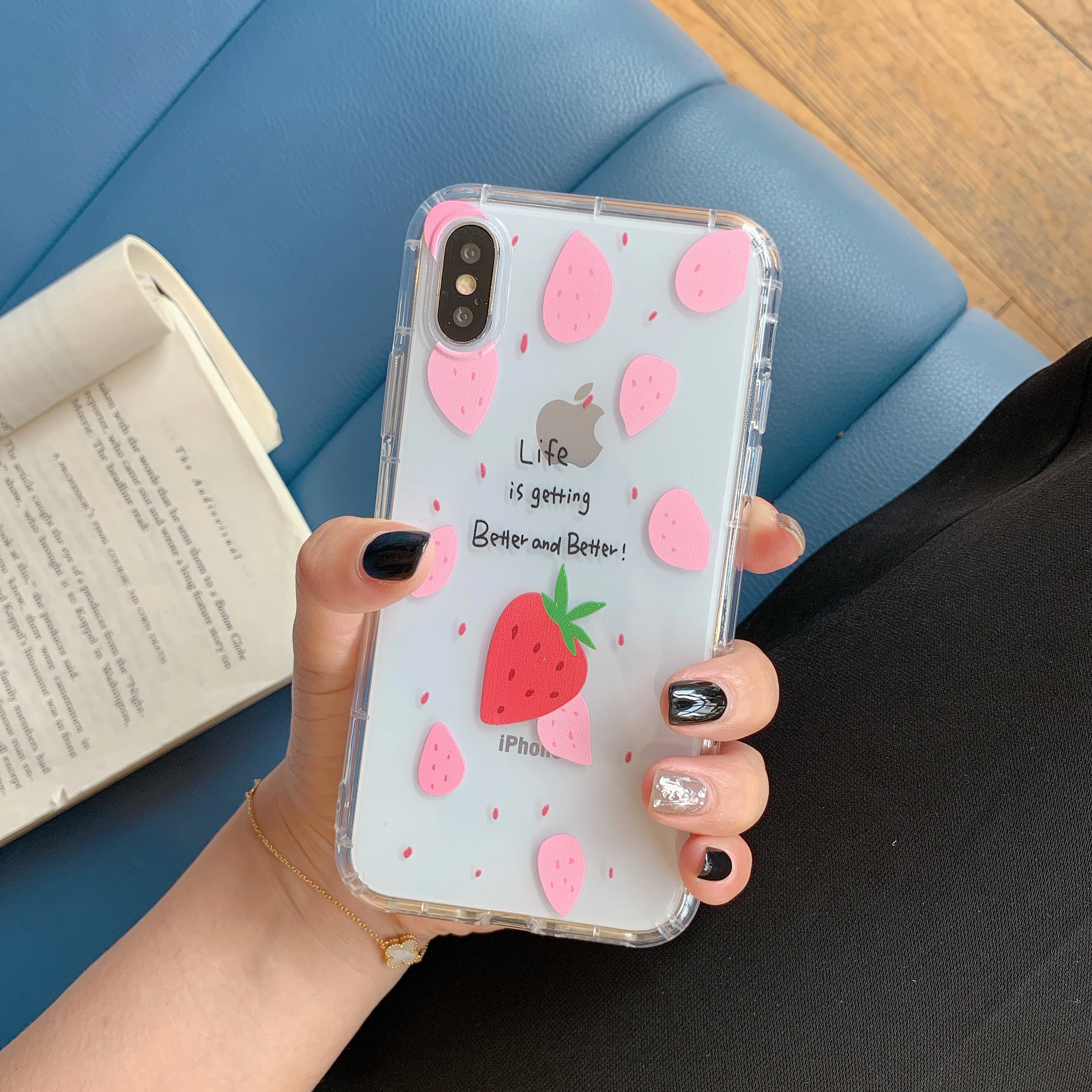 Мягкий чехол из ТПУ для iPhone XS MAX XR X 8 7 Plus 6 6s с английскими буквами и клубникой