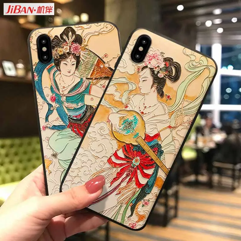 JIBAN Китайский ветер 3D тиснением резьбой трехмерная чехол для iPhone XS X 6 6s plus 7 8