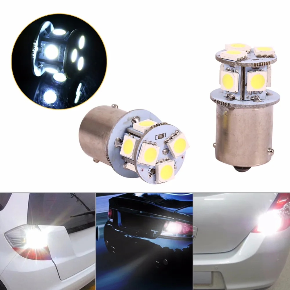 2 шт. белый BA15S R5W 1156 5050 8SMD Светодиодные Автомобильные тормозные лампы