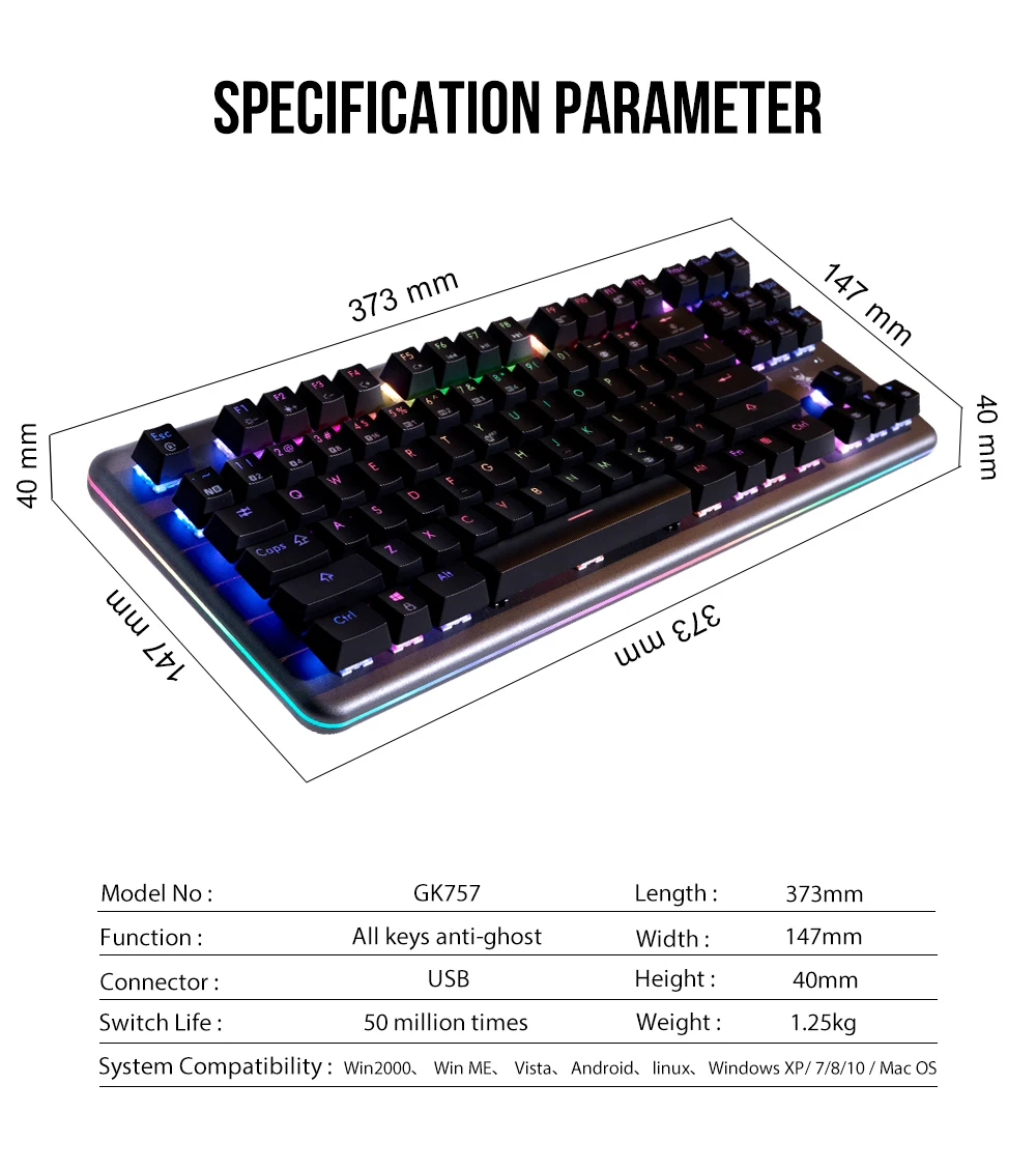 Hexgeards GK757 Kailh коробка переключатель механическая клавиатура 87 ключ игровая клавиатура клавишные колпачки из ПБТ RGB подсветка Механическая игровая клавиатура