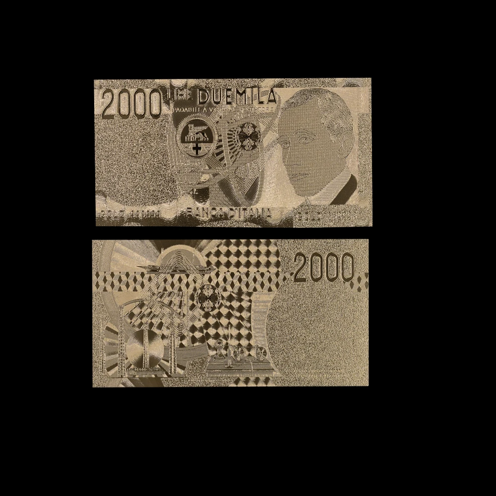 Цветная итальянская Золотая фольга для банкнот 10 шт./лот 2000 Лира коллекция