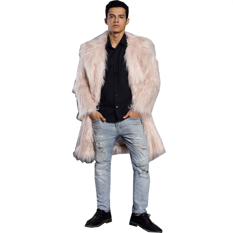 Новинка 2017 мужская зимняя куртка из искусственного меха черная стильная Длинная