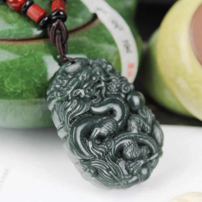 Kyszdl натуральный высокое качество ручной резьбой Хотан Qingyu дракон кулон Для