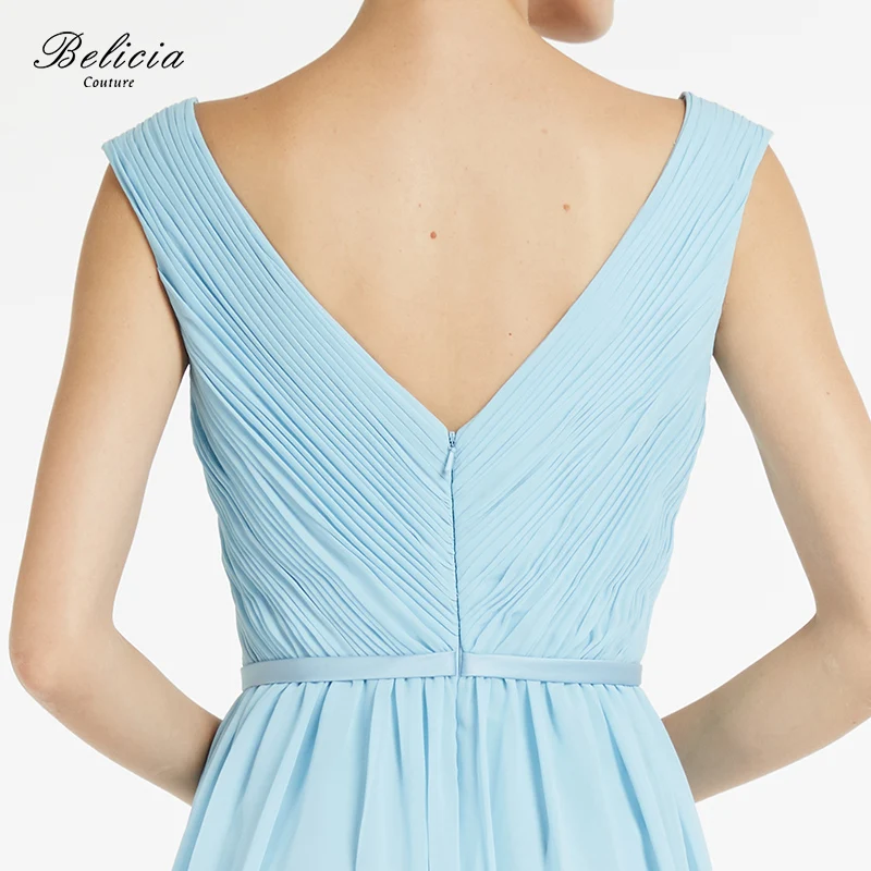 Belicia Couture Для женщин Baby Blue Вечерние платья двойной V Средства ухода за кожей шеи