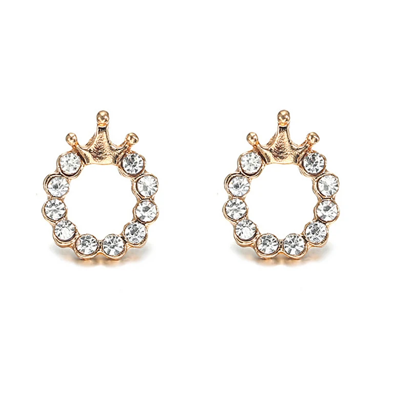 Модные круглые блестящие серьги гвоздики Стразы в форме короны золотые
