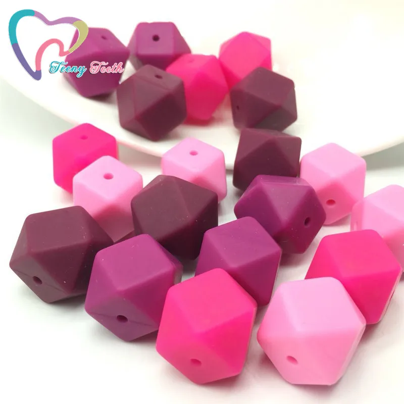 Pacifier Holder Accessory 10 PCS Pinky&ampRed Wine17 MM Silicone Hexagon Beads DIY Jewelry Teething Baby Pendant Nursing Necklace |