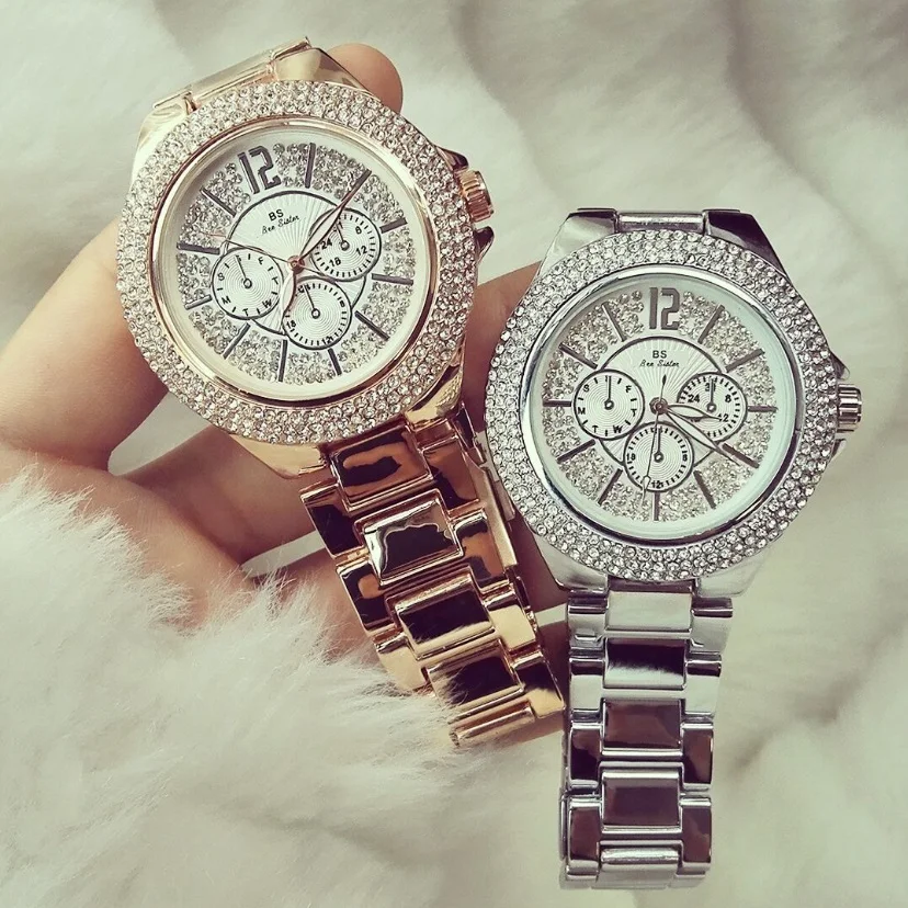 Женские кварцевые часы с большим циферблатом и бриллиантами 43 мм нейтральные