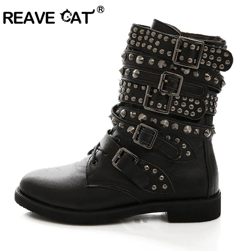 Женские мотоциклетные ботинки REAVE CAT зимние на низком каблуке с закругленным
