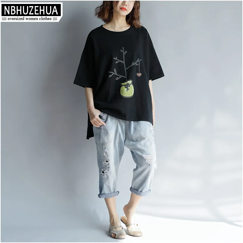 NBHUZEHUA A93 4XL 5XL 6XL женские корейские футболки с рисунком хлопковые топы летние