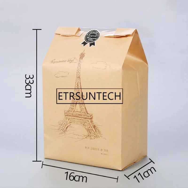 1000 шт 33x16x11 см крафт-мешок для окон упаковка выпечки тост печенье еда хлеб