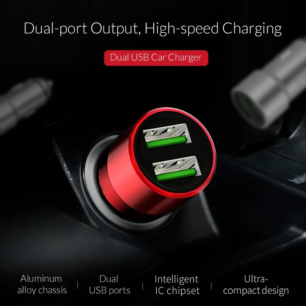 ORICO 12 Вт макс Алюминиевый мини USB Автомобильное зарядное устройство с двумя usb