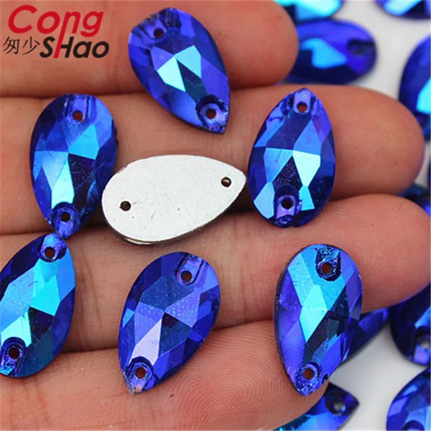 Cong Shao, 50 шт, 11*18 мм, AB, цветные, плоские с оборота, стеклянные стразы, камни и кристаллы, для шитья, 2 отверстия, сделай сам, свадебное платье, CS253