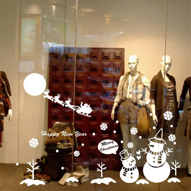 

140*96CM Christmas snowman Snowflake Glass Stickers Removable Window Party Decoration Living Room Wall Decals Festival Gift