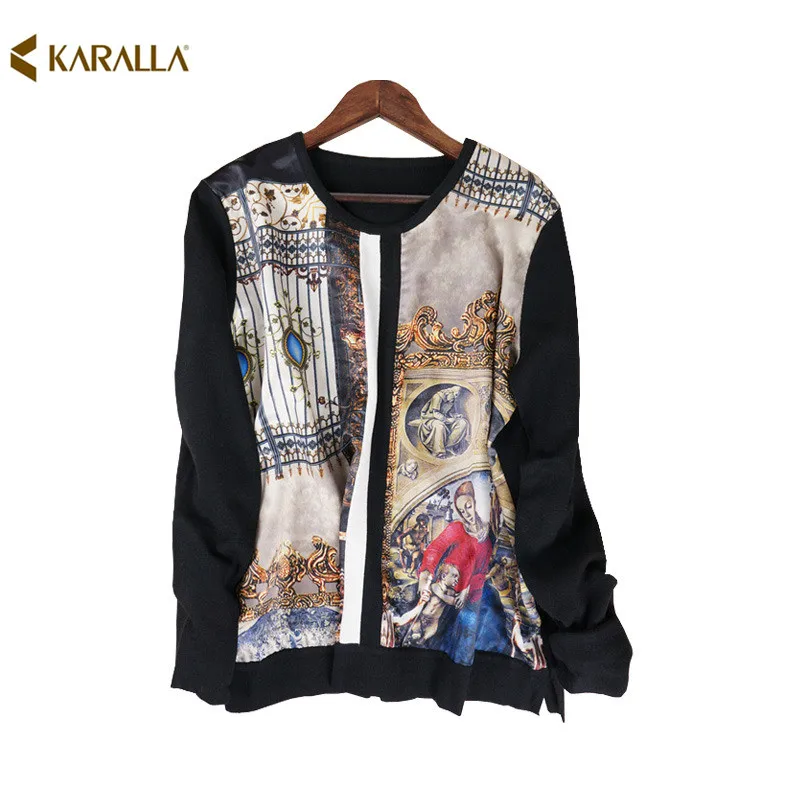 High quality 2017 new women autumn winter runway fashion O-neck character print pullovers knitted vintage T-shirt sweater D1611 | Женская