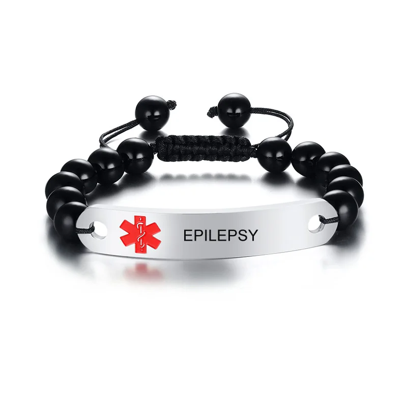 EPILEPSY Изготовленный На Заказ Бесплатный гравировальный медицинский алерт ID браслет ручной работы 8 мм бусины из нержавеющей стали тип 1 тег диабет Регулируемая длина - Окраска металла: EPILEPSY