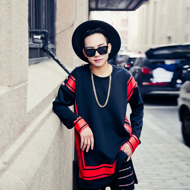 2017 новая мужская Весенняя мода уличный черный красный персональный лоскутный