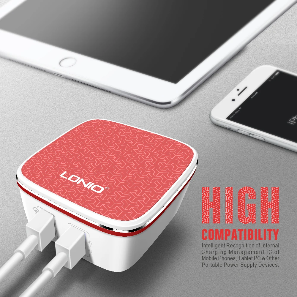 LDNIO двойной USB порт красное домашнее зарядное устройство с одним универсальным