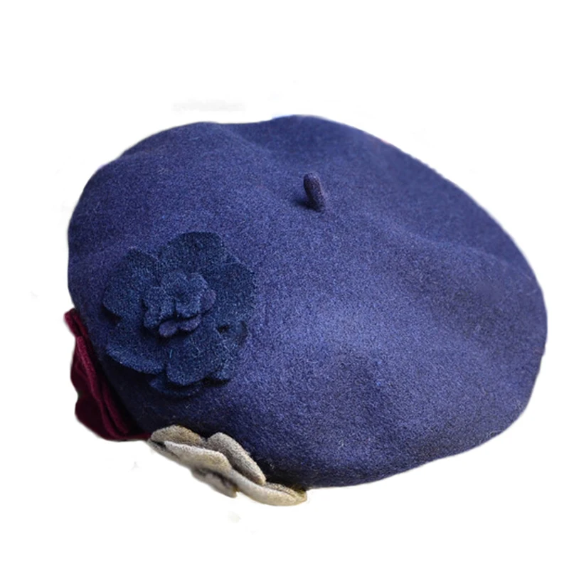 Женский берет с цветами FS теплый шерстяной во французском стиле осенне зимний