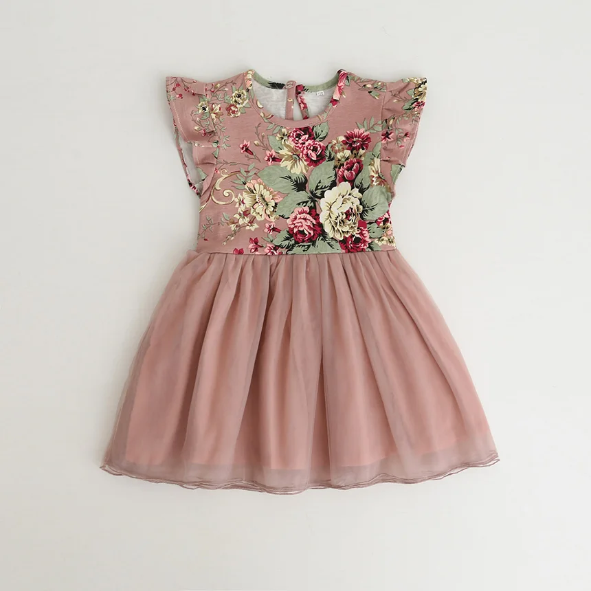 2018 летние платья для маленьких девочек с цветочным рисунком и пышными рукавами