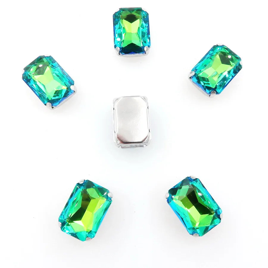 A3 Green rainbow Серебряный металлический коготь 20 шт/п Радужный и Желейный AB стеклянный кристалл 13*18 мм прямоугольная форма пришитые Стразы бусины ручной работы diy отделка - Цвет: A3 Green rainbow