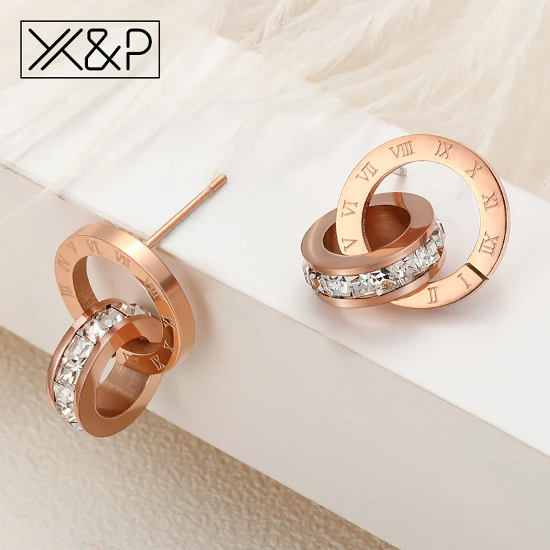 X & P модные серьги гвоздики золотистого и серебристого цветов со стразами для