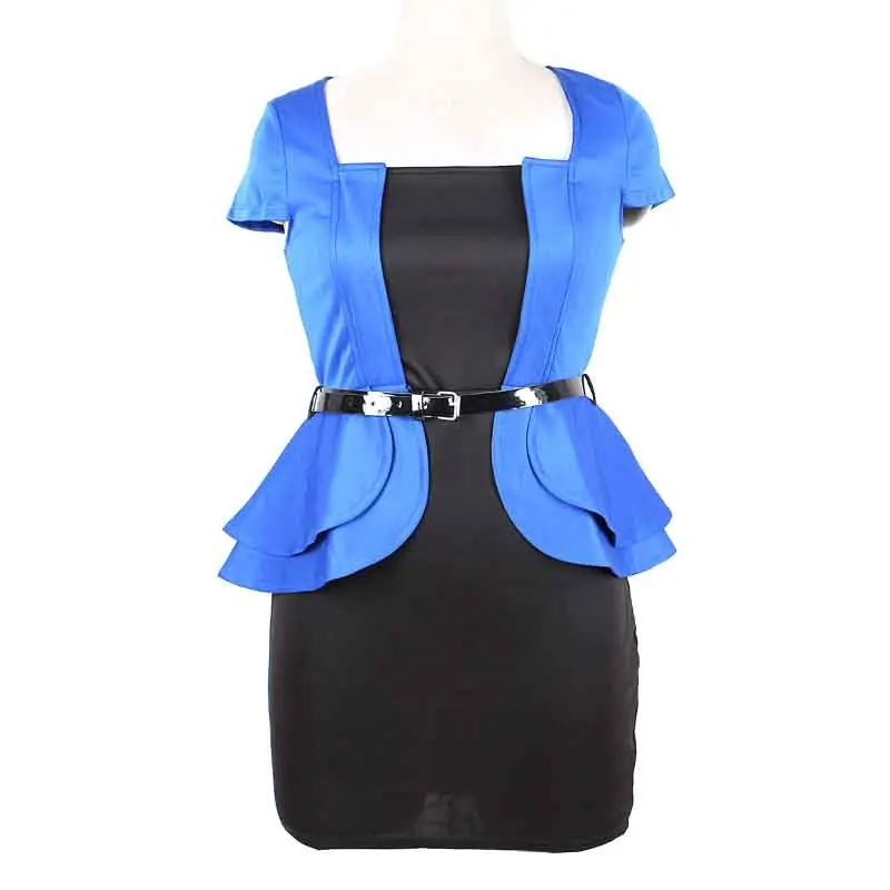 Пикантное женское облегающее платье с поясом и баской элегантное офисное