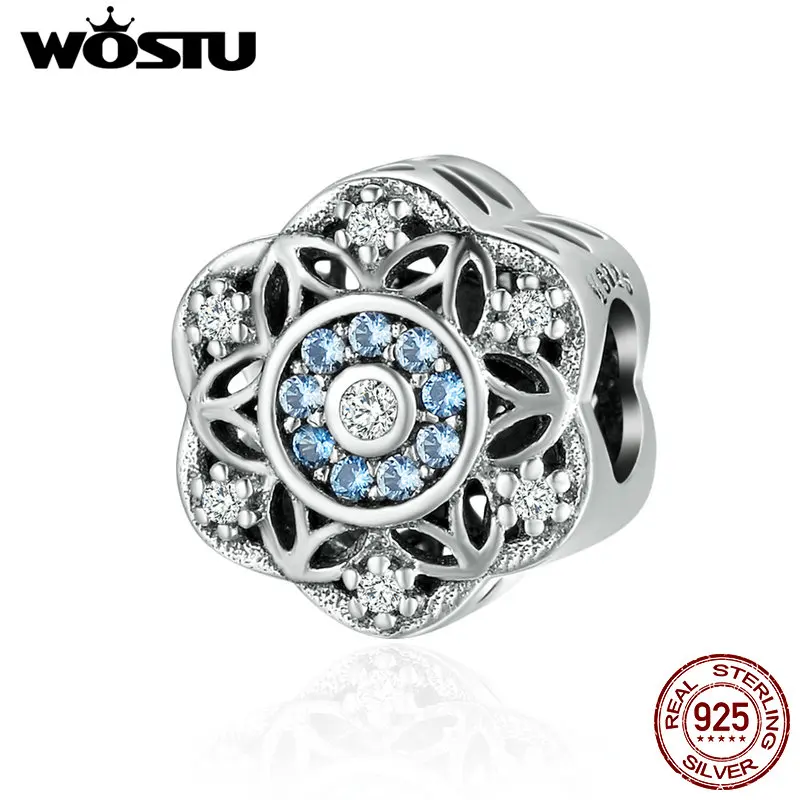 WOSTU настоящий 925 пробы Серебряный загадка цветок бусины подходят WST браслет DIY