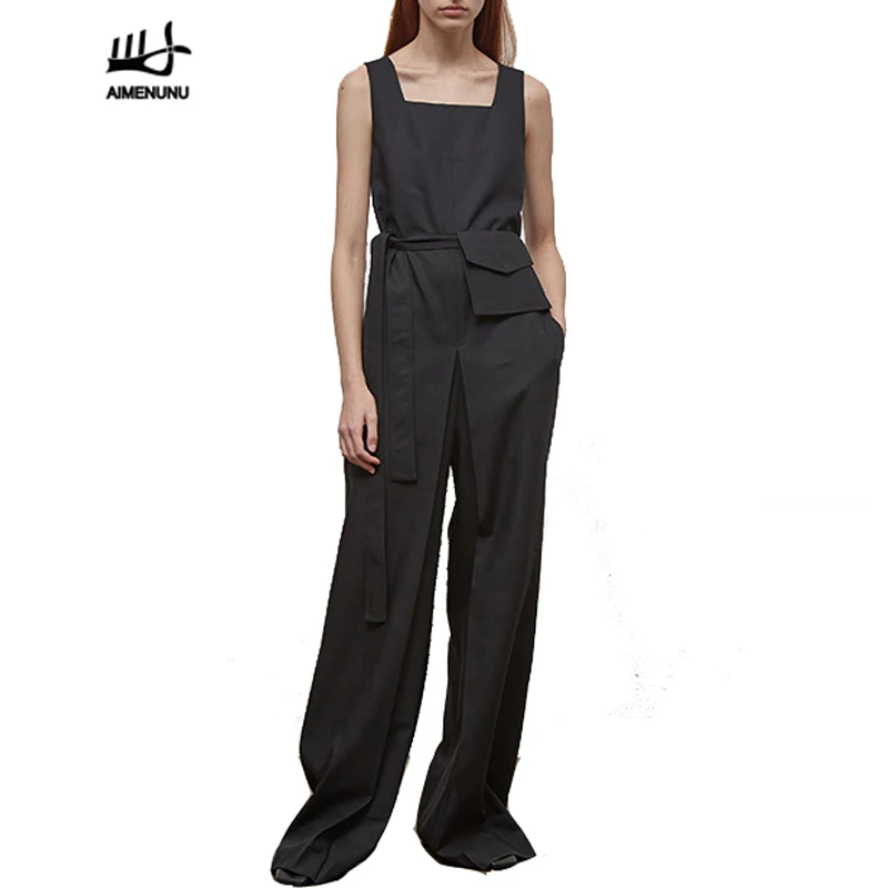 AIMENUNU винтажный Однотонный женский комбинезон без рукавов с высокой талией на