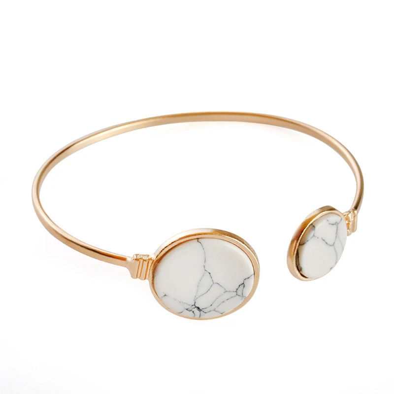 Браслет-зажим круглой формы из золота с геометрическим узором из белого и черного фальшивого мрамора для женщин моды SL3.