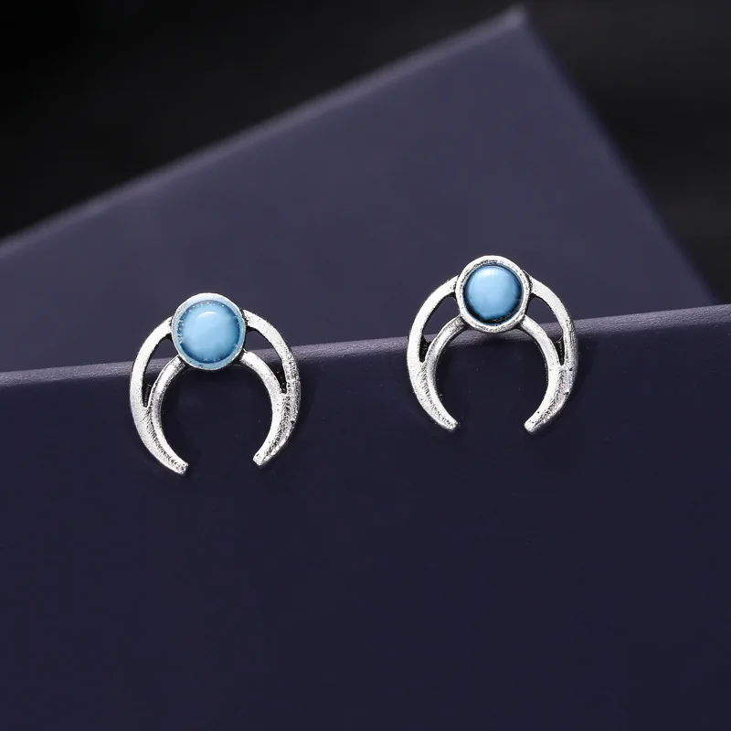 Женские винтажные серьги гвоздики FENGLI Moon Wings зеленые циркониевые в форме короны с