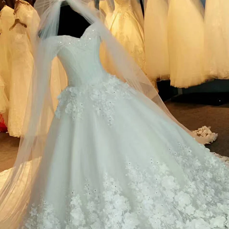 BANVASAC 2018 Sequined Boat Neck Lace Ball Gown Wedding Dresses Short Sleeve Crystals Cathedral Train Bridal | Свадьбы и торжества