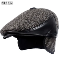 trend mens hat autumn winter cap leather berets casual keep warm thicken ear muffs middle aged dad hats casquette gorra new